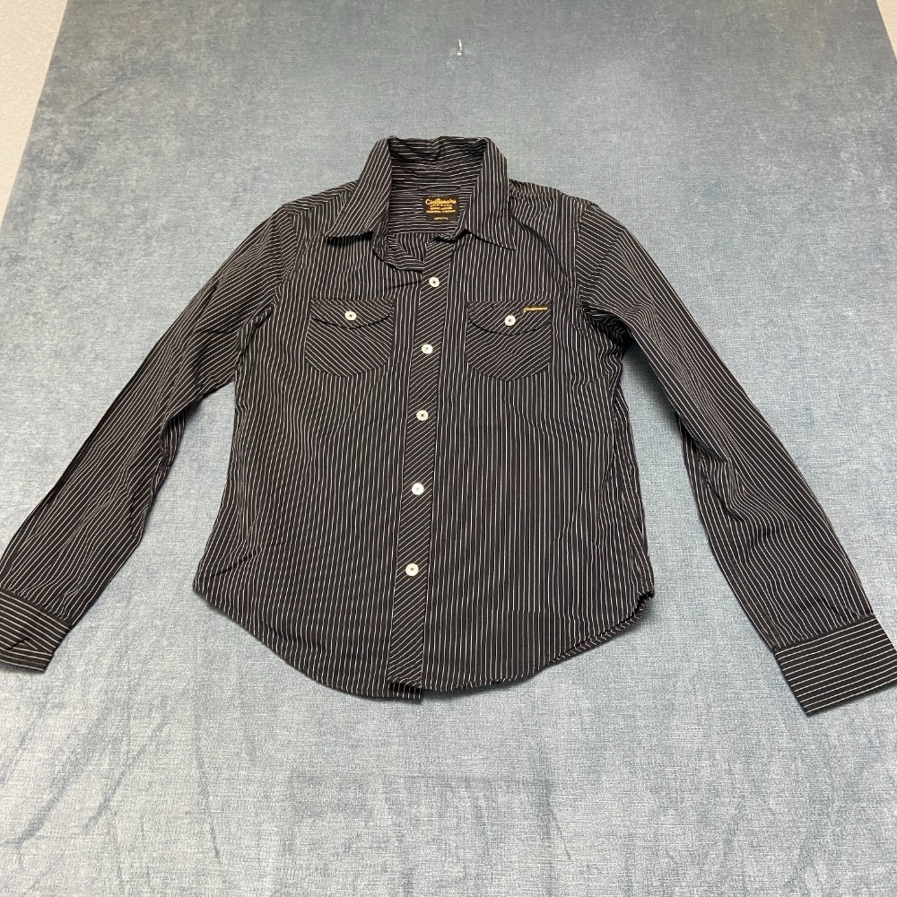 Civilianaire Sport Shirt Mens Small Black White Striped Casual Button Up Trendy